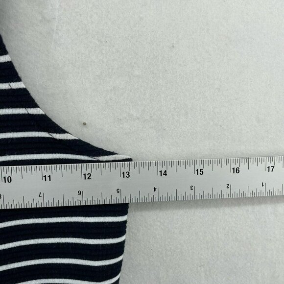 French Connection Dress Sz 6  Black White Striped V-Neck Strappy Back Fit Flare - Picture 3 of 11